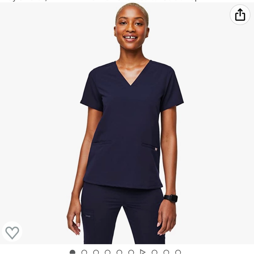 Figs Casma Three-Pocket Scrub Top, Navy Blue, Small